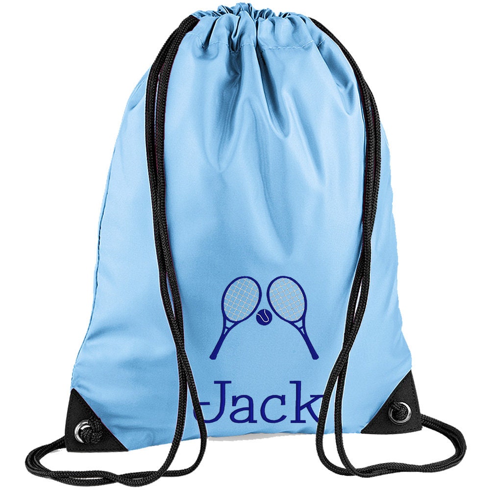 Embroidered Tennis Personalised PE Bag, Kit Bag Drawstring Bag