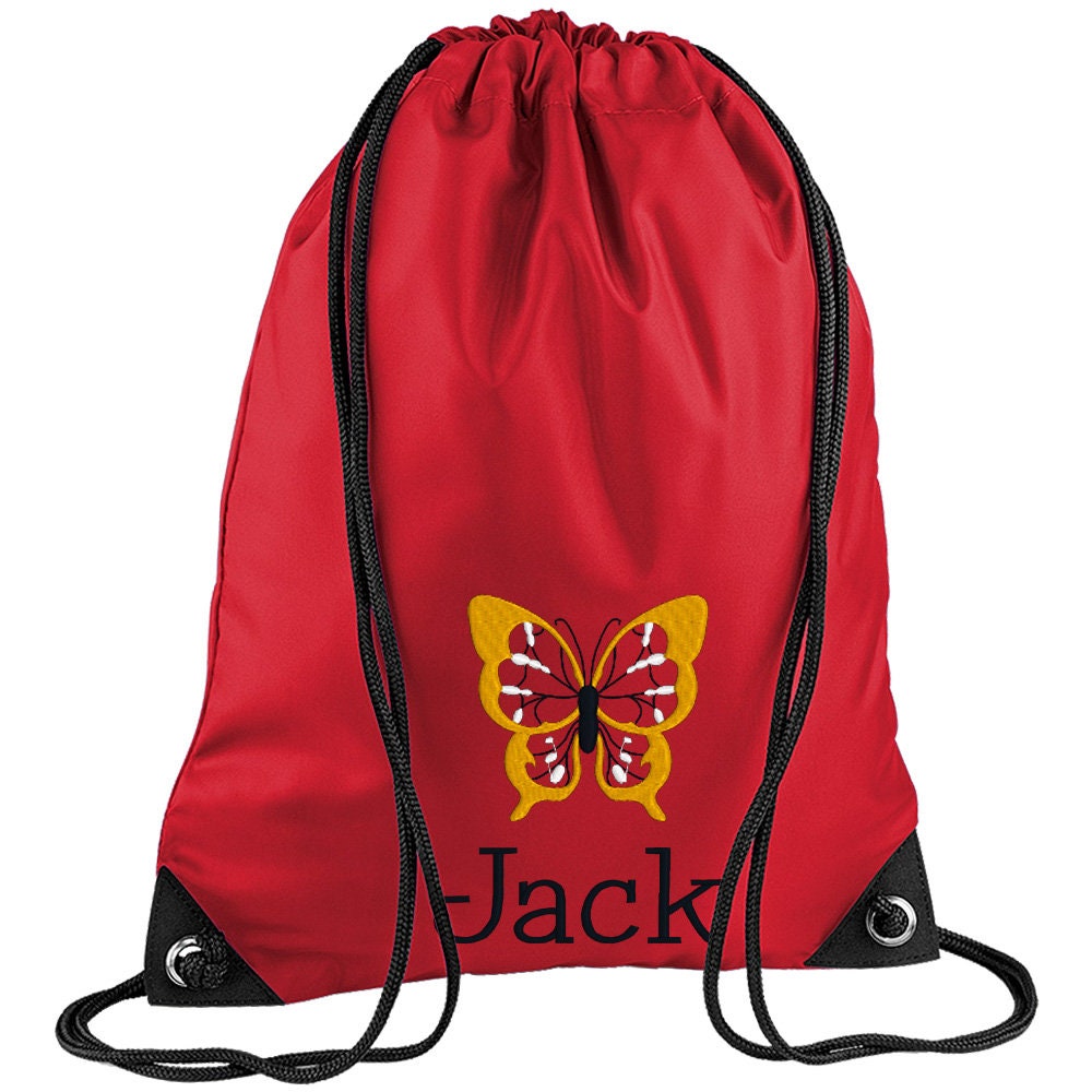 Embroidered Butterfly Personalised PE Bag, Kit Bag Drawstring Bag