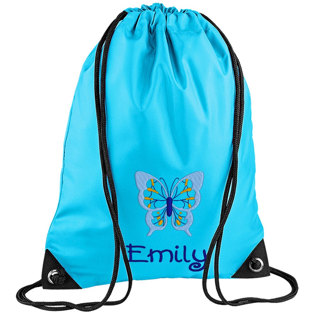 Embroidered Butterfly Personalised PE Bag, Kit Bag Drawstring Bag