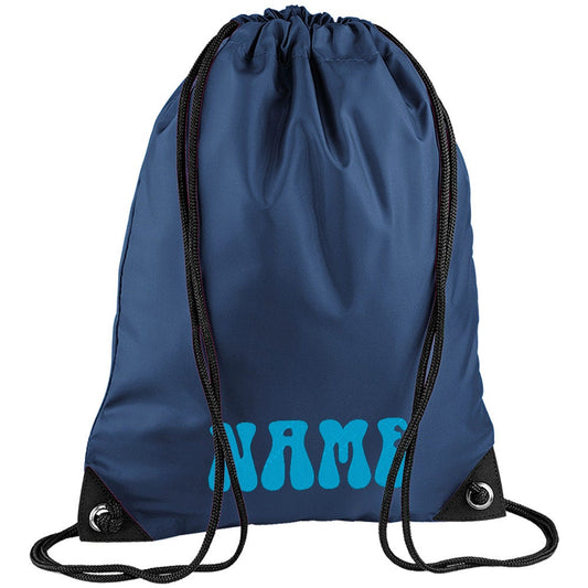 Embroidered 70s Text Personalised PE Bag, Kit Bag Drawstring Bag
