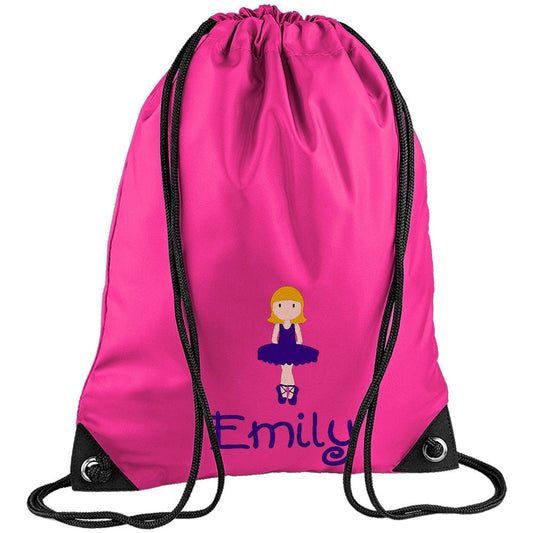 Embroidered Dancer Personalised PE Bag, Kit Bag Drawstring Bag