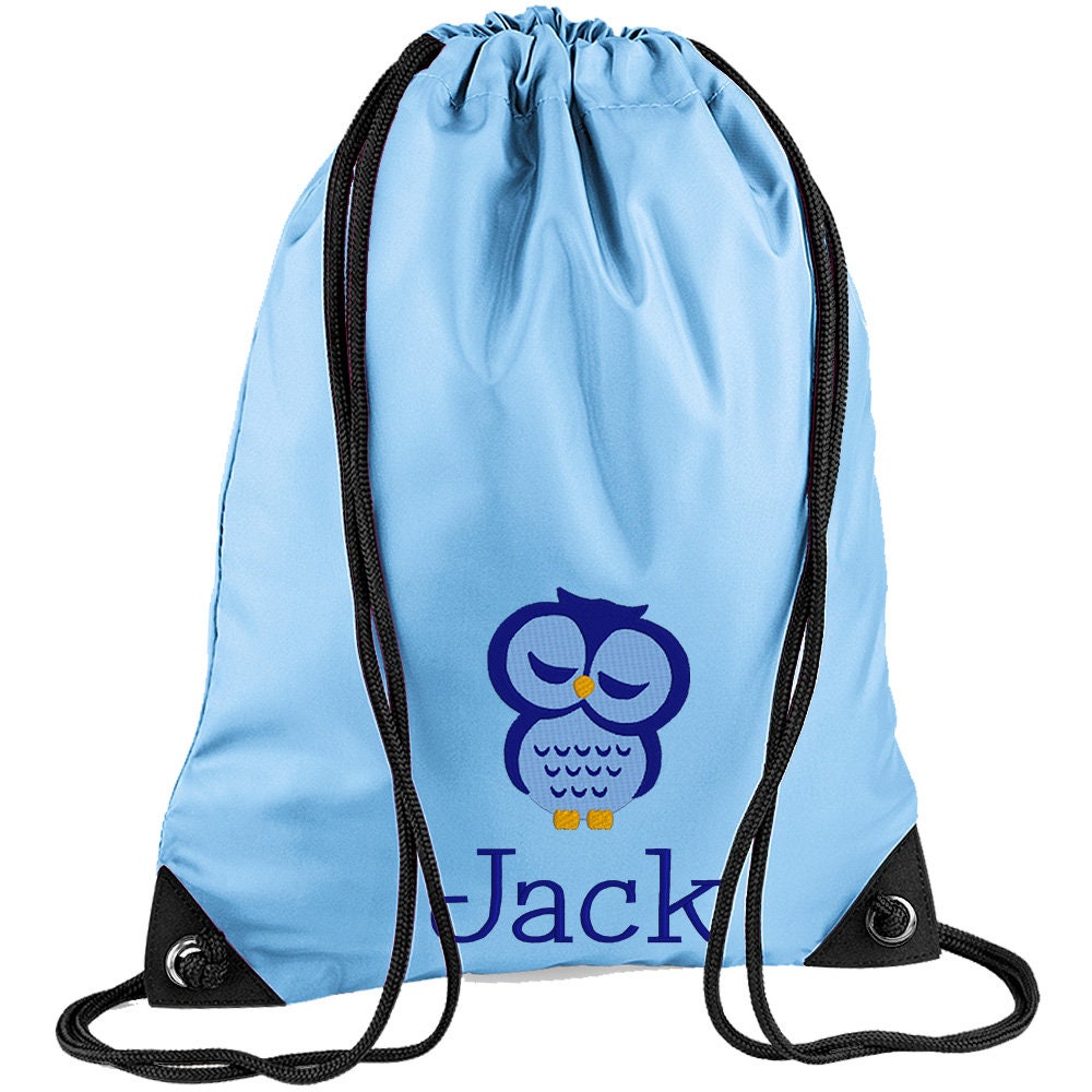 Embroidered Owl Personalised PE Bag, Kit Bag Drawstring Bag