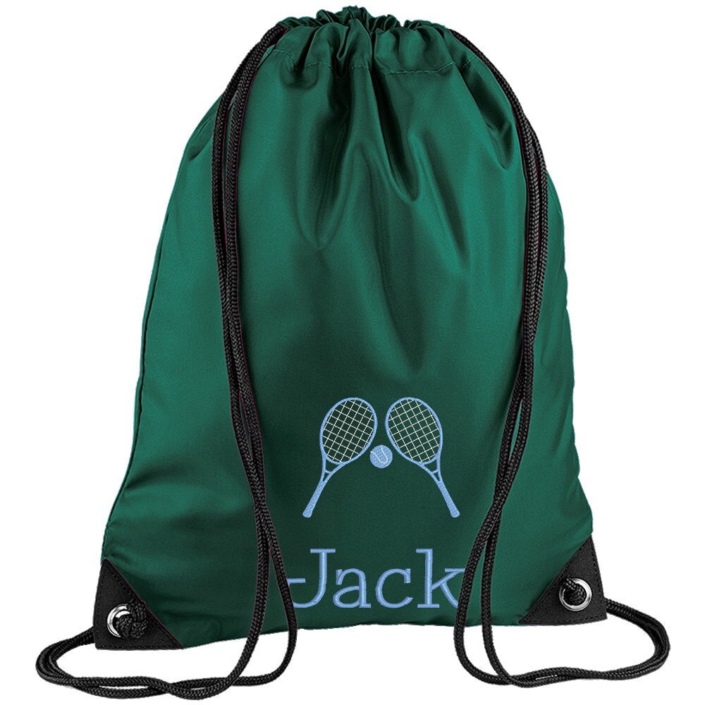 Embroidered Tennis Personalised PE Bag, Kit Bag Drawstring Bag