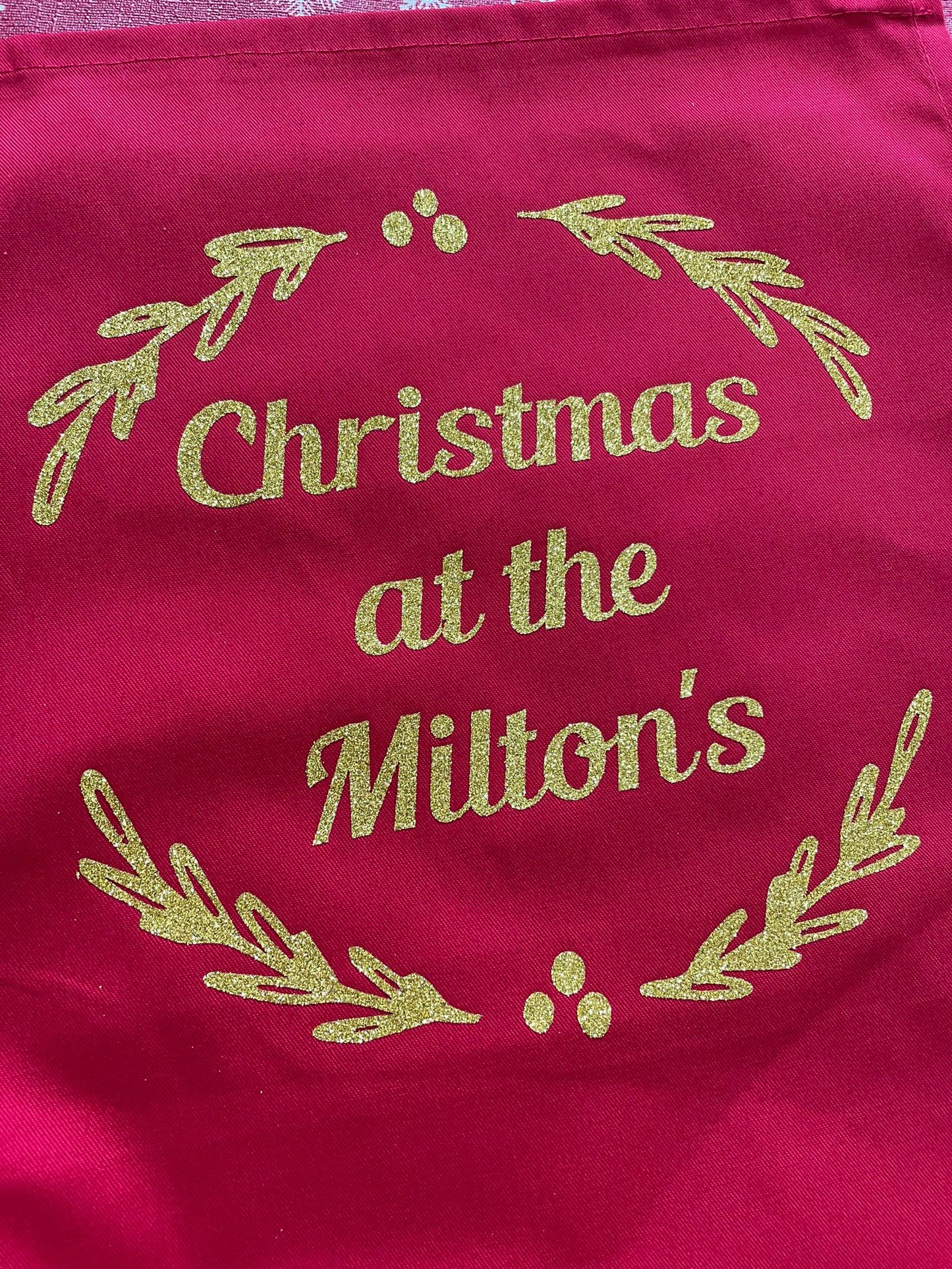 Christmas Printed apron, personalised with family name. High quality