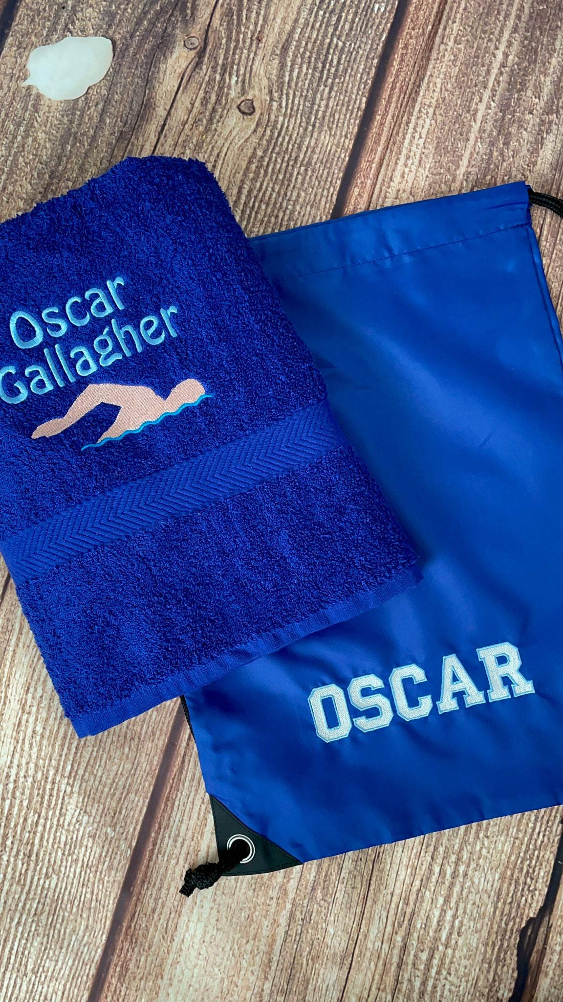 Swimming towel and bag set personalised swimmer design