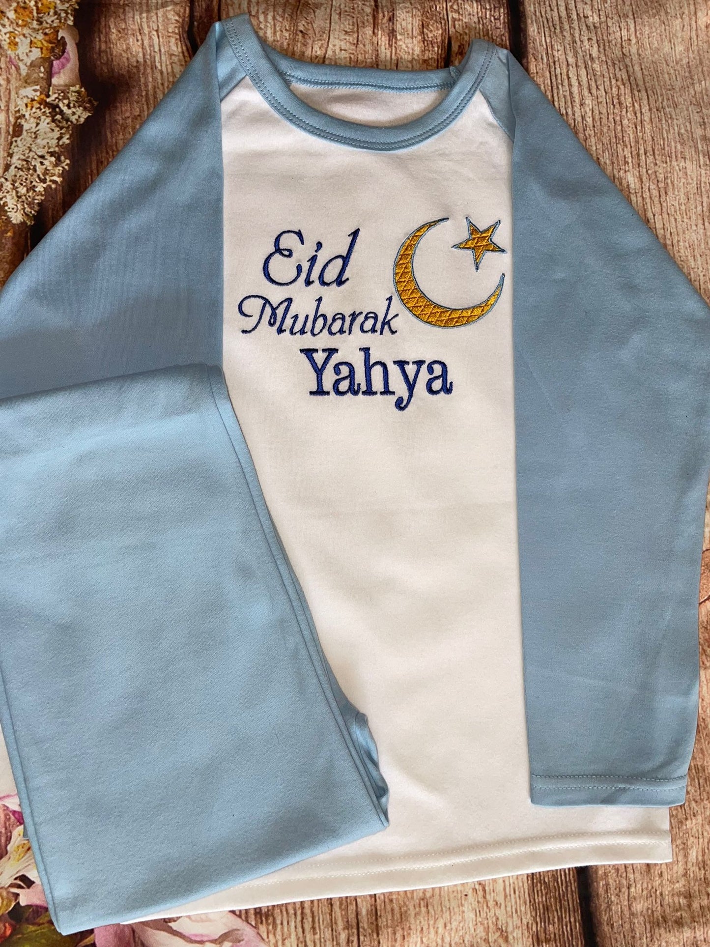 Personalised Embroidered 100% Cotton Pyjamas, Eid Mubarak , gift / keepsake