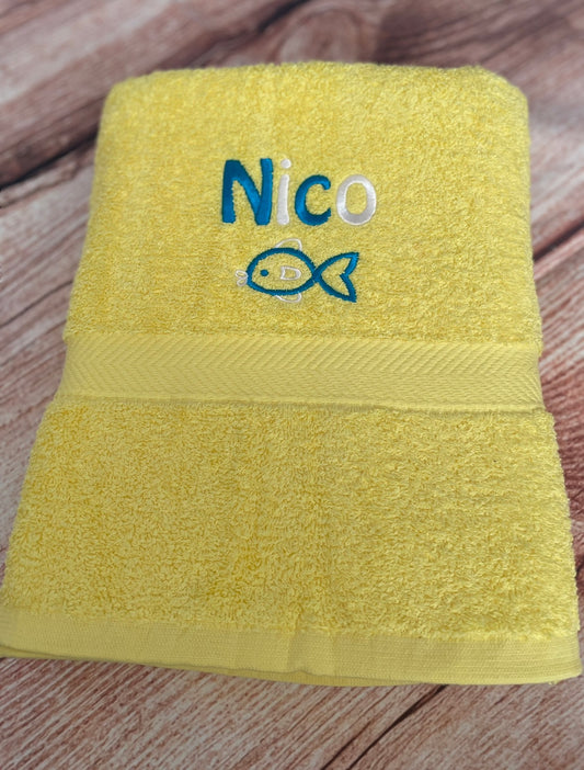 Embroidered Personalised Swimming or Sports Towel.  Ideal kids gift // Fish