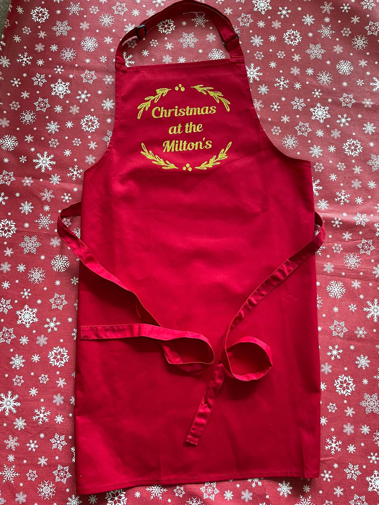 Christmas Printed apron, personalised with family name. High quality