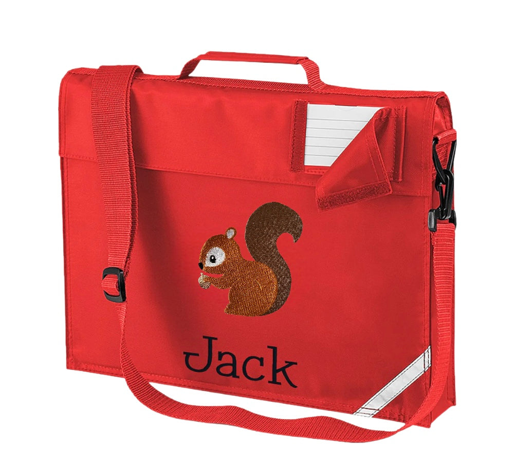Embroidered Bookbag with strap - squirrel