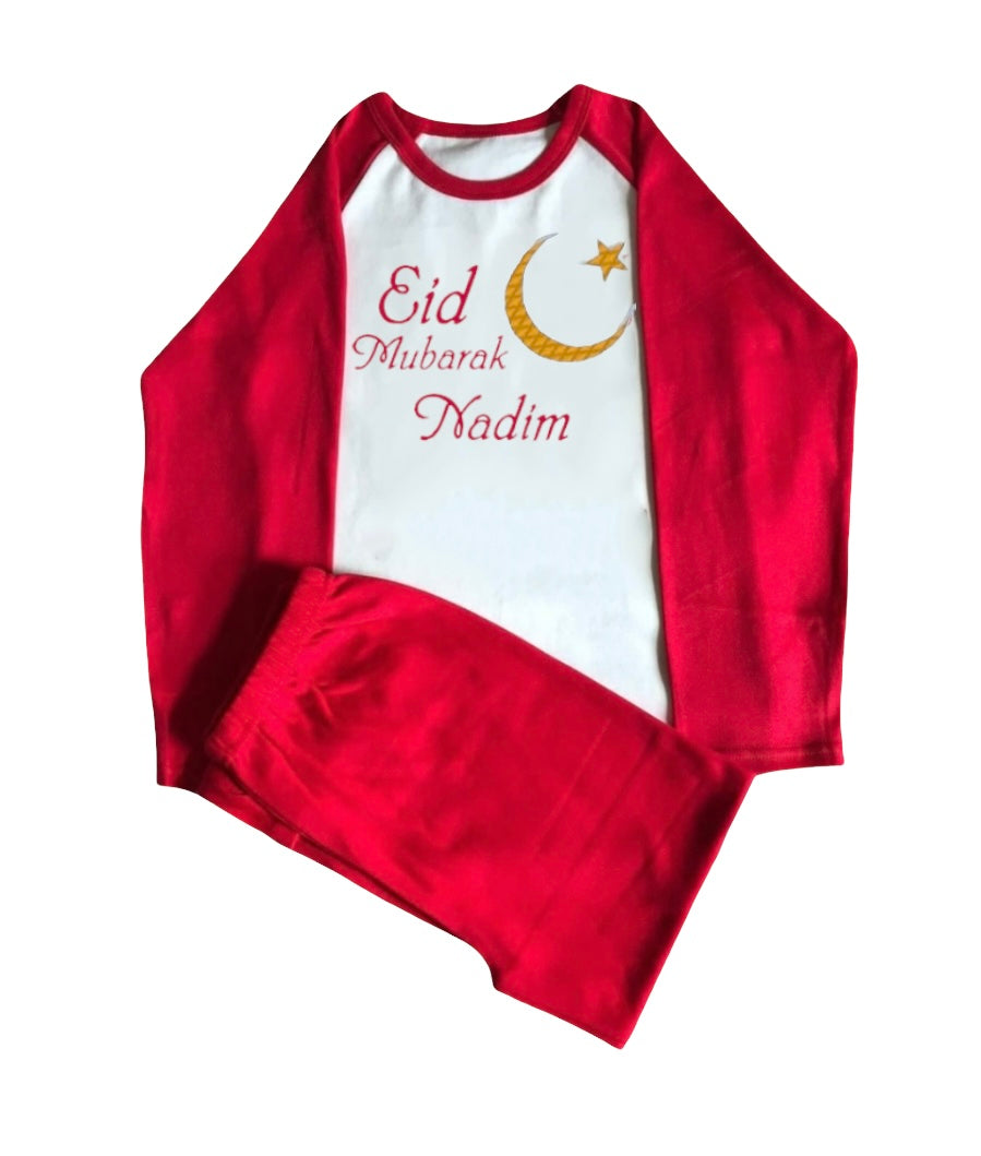 Personalised Embroidered 100% Cotton Pyjamas, Eid Mubarak , gift / keepsake