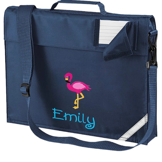 Embroidered Bookbag with strap - Flamingo