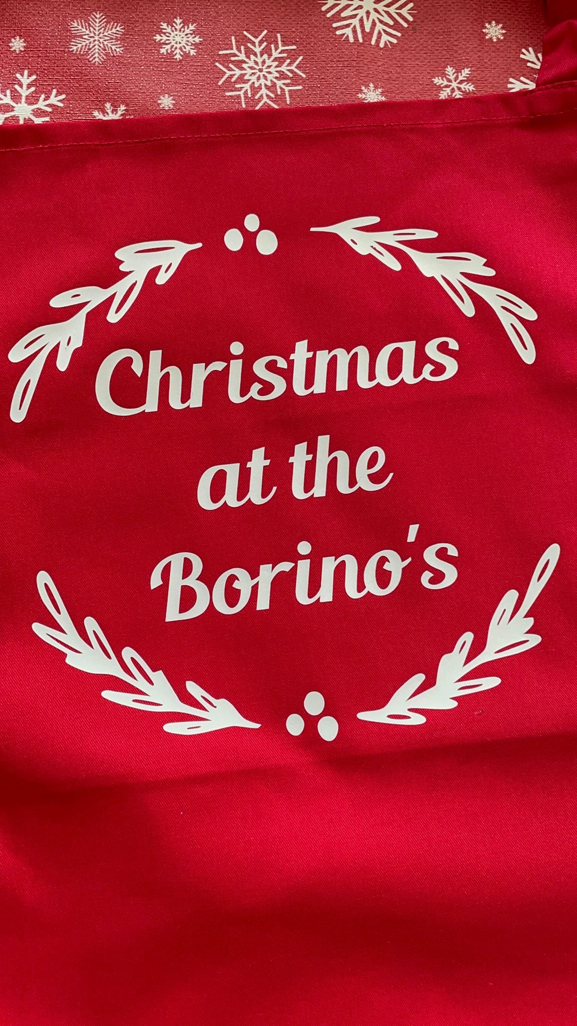 Christmas Printed apron, personalised with family name. High quality