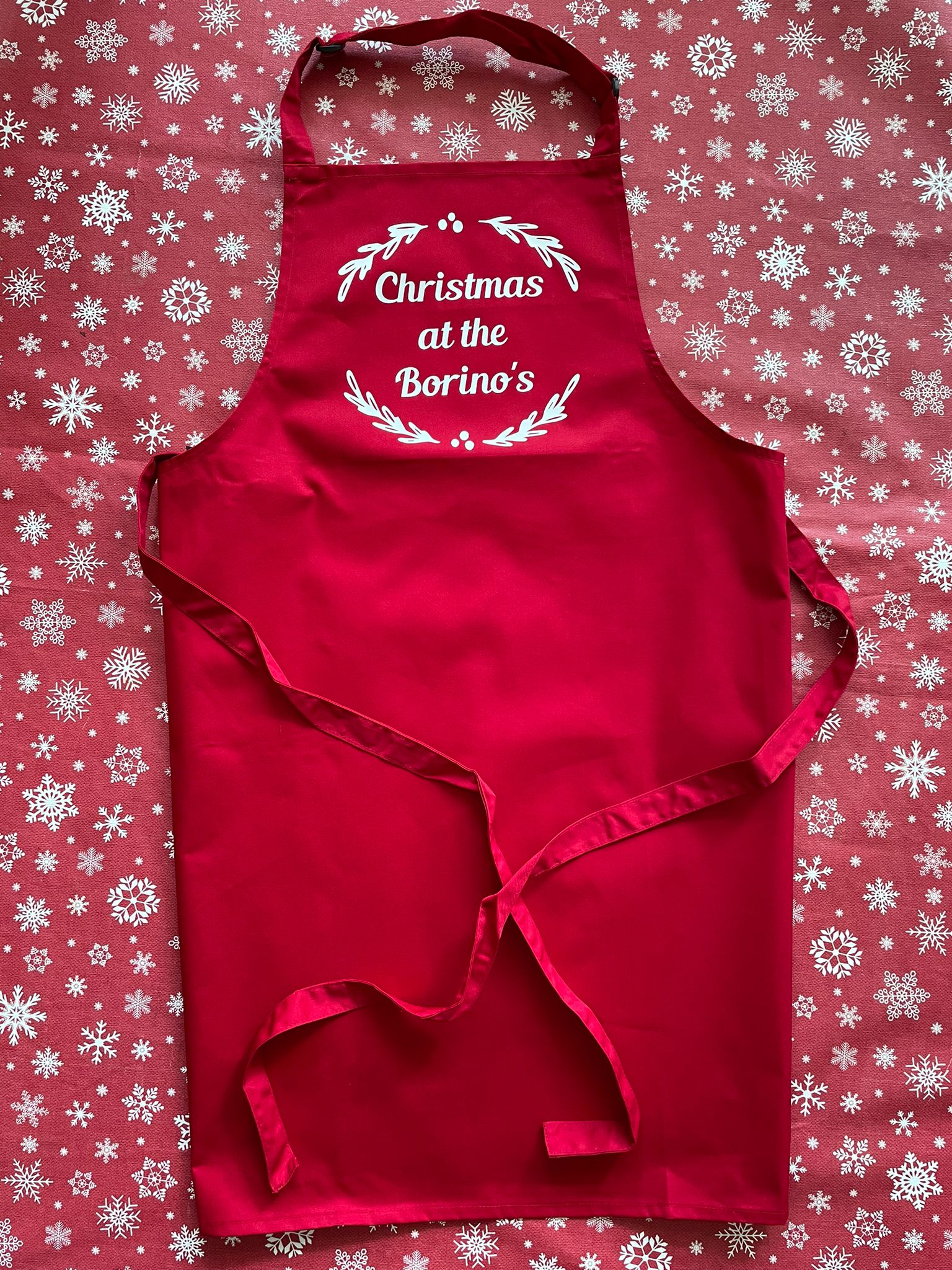 Christmas Printed apron, personalised with family name. High quality