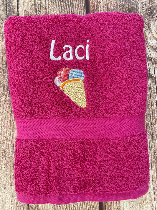 Personalised embroidered swimming or sports towel. Ideal gift // icecream